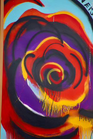 Wall art of purple, red, yellow and blue